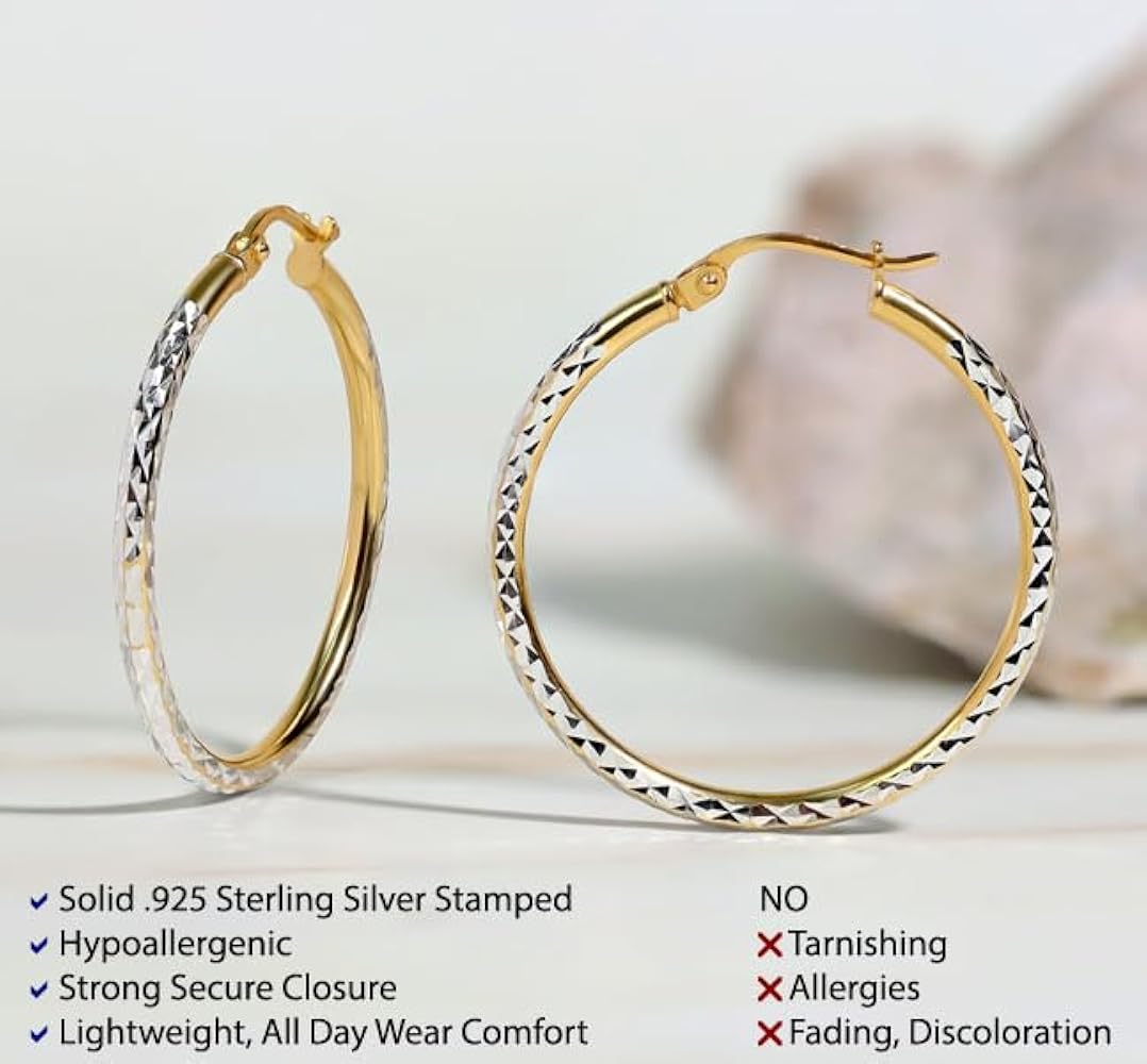 Amazon.com: Hoops & Loops - Sterling Silver 25mm Two Tone